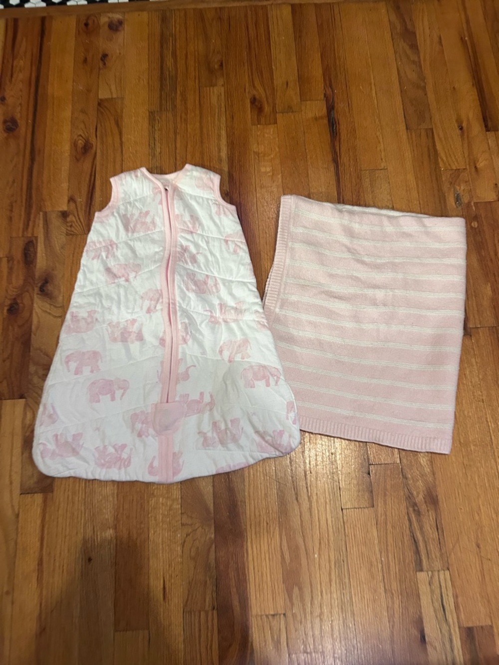 Burt's Bees Pink & White Elephant Sleep Sack with Pink Striped Blanket